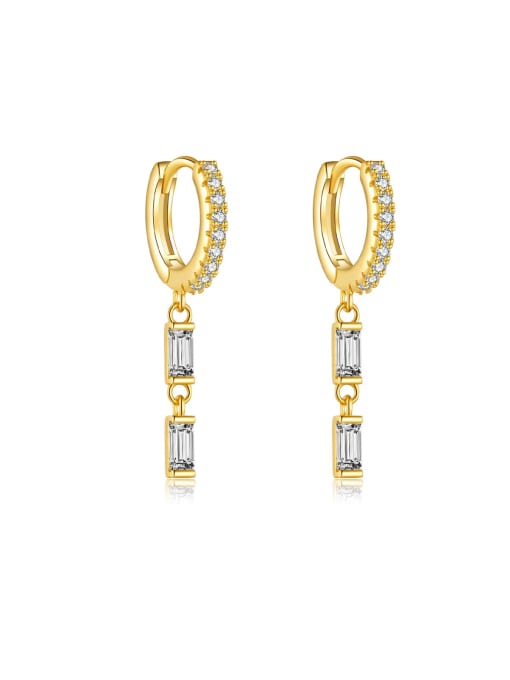 18K gold [square stone white] 925 Sterling Silver Cubic Zirconia Geometric Dainty Threader Earring